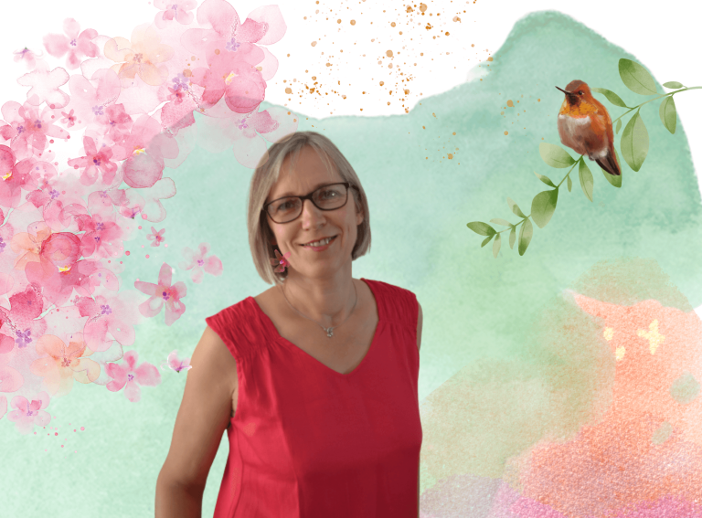 Montage photo représentant mon univers : des fleurs, de la verdure et des petits oiseaux